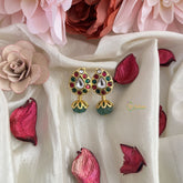 Vriksham Antique Maanga Shape Earring-Red Green & White Pastel Green Bead-J3192